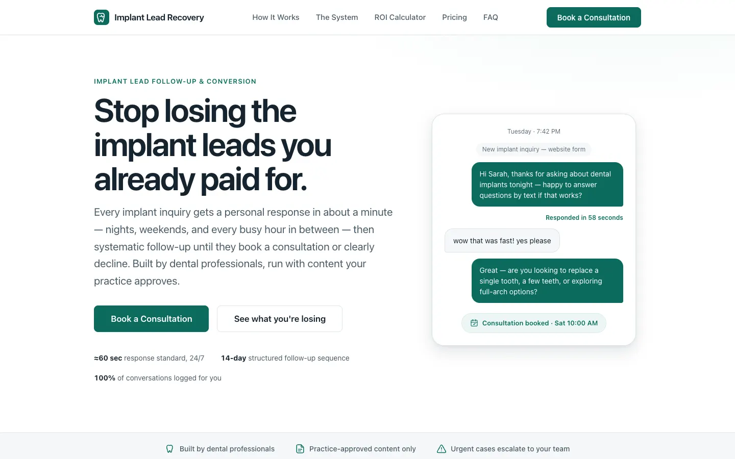 Implant Lead Recovery website after the rebuild — custom professional design